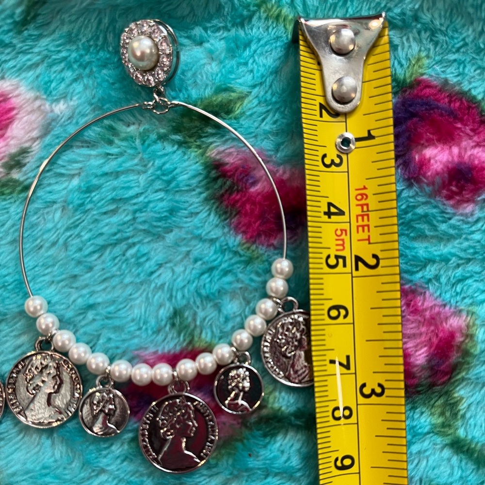 Joan Boyce Pearl & Coin Dangle Hoop Earrings - Picture 3 of 3